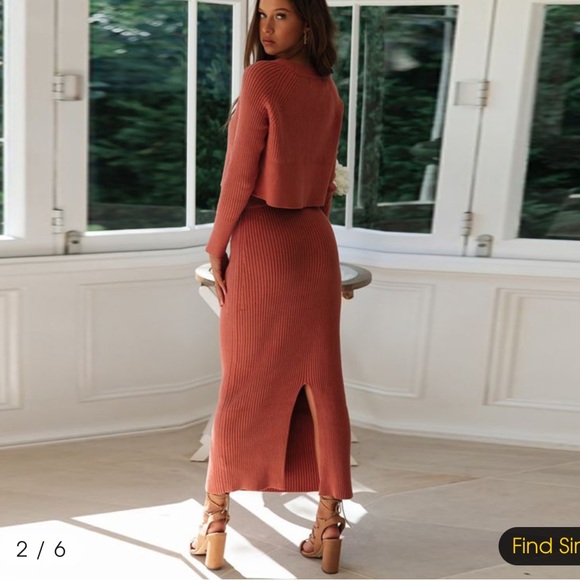 Elegant Rust/Pink Knit Skirt Set - Picture 4 of 7